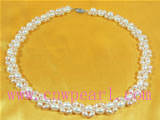 white and pink hand-knitted rice freshwater pearl necklace
